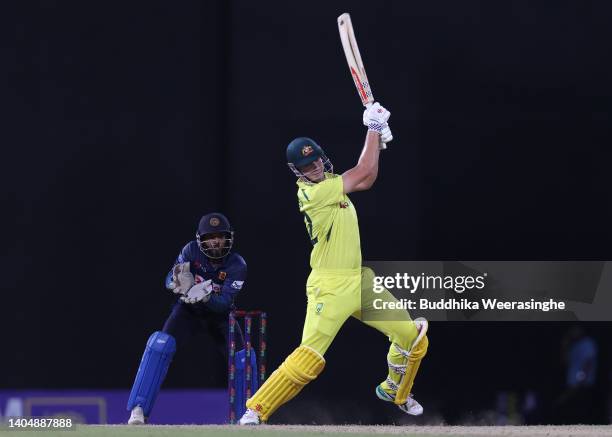 Cameron Green of Australia bats during the 5th match in the ODI series between Sri Lanka and Australia at R. Premadasa Stadium on June 24, 2022 in...