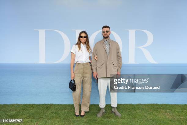 Jessica Biel and Justin Timberlake attend the Dior Homme : Photocall - Paris Fashion Week - Menswear Spring/Summer 2023 on June 24, 2022 in Paris,...