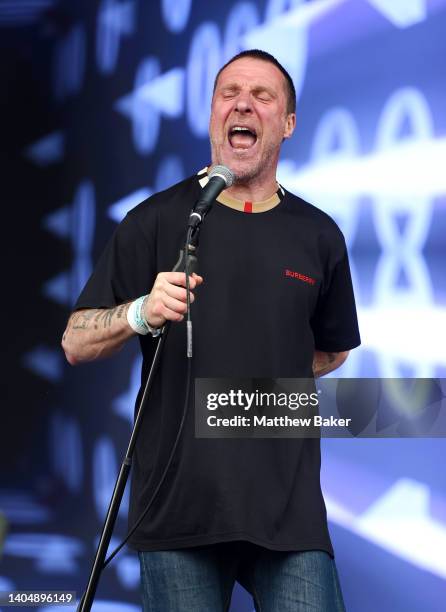 Jason Williamson of Sleaford Mods performs on the West Holts stage during day three of Glastonbury Festival at Worthy Farm, Pilton on June 24, 2022...