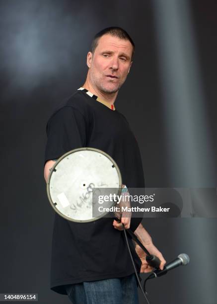 Jason Williamson of Sleaford Mods performs on the West Holts stage during day three of Glastonbury Festival at Worthy Farm, Pilton on June 24, 2022...