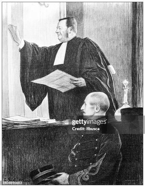 antique illustration: alfred dreyfus affair, rennes, demange and dreyfus - infidelity stock illustrations