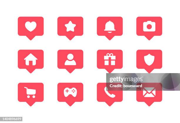 stockillustraties, clipart, cartoons en iconen met social media bubble notification icons - facebook logo