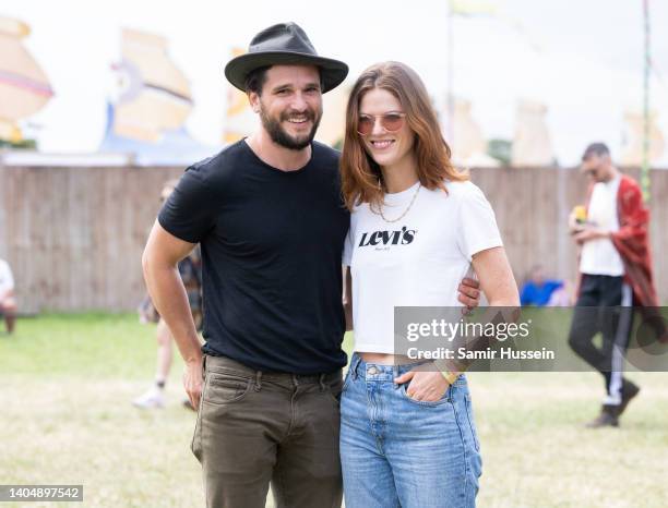 Kit Harington and Rose Leslie attend day three of Glastonbury Festival at Worthy Farm, Pilton on June 24, 2022 in Glastonbury, England.