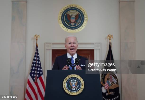 President Joe Biden addresses the Supreme Court’s decision on Dobbs v. Jackson Women's Health Organization to overturn Roe v. Wade June 24, 2022 in...