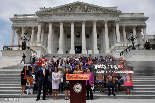 Speaker of the House Nancy Pelosi delivers remarks as she joins fellow Democrats for a rally before voting on the Bipartisan Safer Communities Act in...