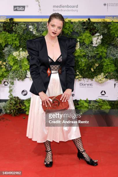 Jella Haase arrives for the 72nd Lola - German Film Award at Palais am Funkturm on June 24, 2022 in Berlin, Germany.