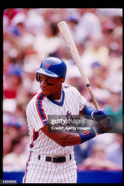 Outfielder Darryl Strawberry of the New York Mets in action during a game at Shea Stadium in Flushing, New York.