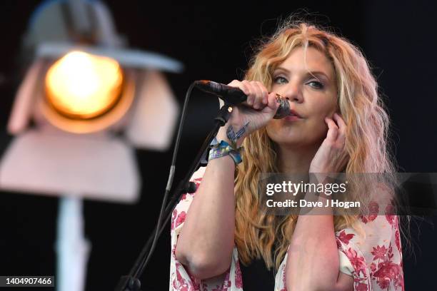 Alison Krauss performs on the Pyramid stage during day three of Glastonbury Festival at Worthy Farm, Pilton on June 24, 2022 in Glastonbury, England.