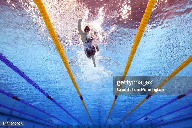 Katie Ledecky of Team United States competes in the Women's 800m Freestyle Final on day seven of the Budapest 2022 FINA World Championships at Duna...