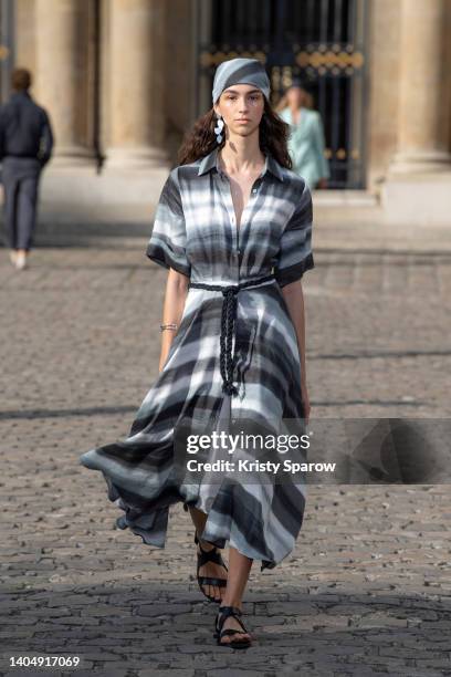 Model walks the runway during the Officine Generale Menswear Spring Summer 2023 show as part of Paris Fashion Week on June 24, 2022 in Paris, France.