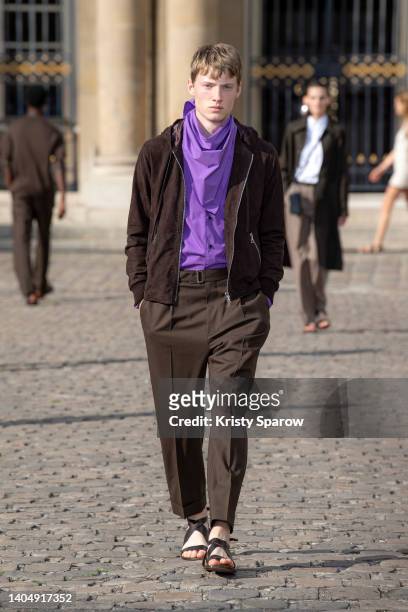 Model walks the runway during the Officine Generale Menswear Spring Summer 2023 show as part of Paris Fashion Week on June 24, 2022 in Paris, France.