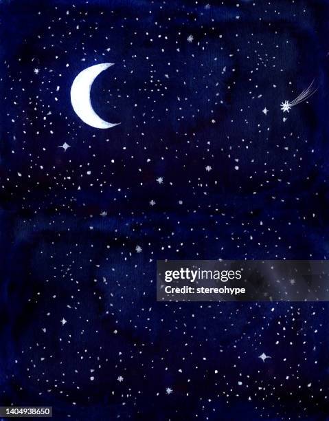 starry night - moody sky moon night stock illustrations