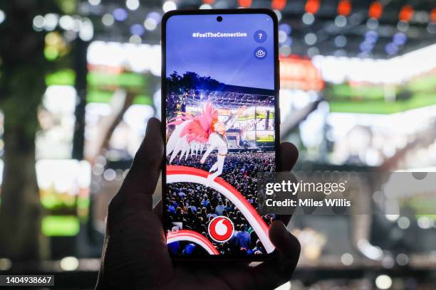 Elton John And Vodafone Wow Hyde Park Crowd With Augmented Reality Concert on June 24, 2022 in London, England.