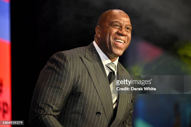 Magic Johnson on stage during the TSP Live 2022 conference at The Hotel at Avalon on June 24, 2022 in Alpharetta, Georgia.