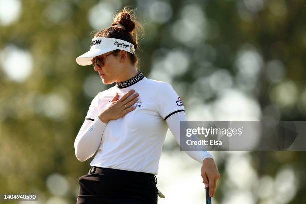 Hannah Green of Australia stands on the ninth green during the second round of the KPMG Women's PGA Championship at Congressional Country Club on...