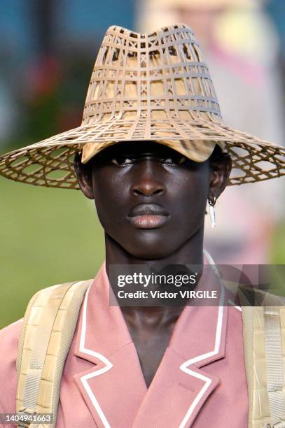 Model walks the runway during the Dior Homme Ready to Wear Spring/Summer 2023 show as part of the Paris Men Fashion Week on June 24, 2022 in Paris,...