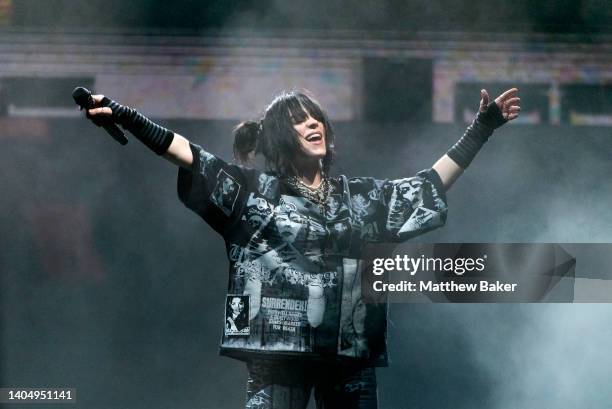 Billie Eilish performs on the Pyramid Stage during day three of Glastonbury Festival at Worthy Farm, Pilton on June 24, 2022 in Glastonbury, England.