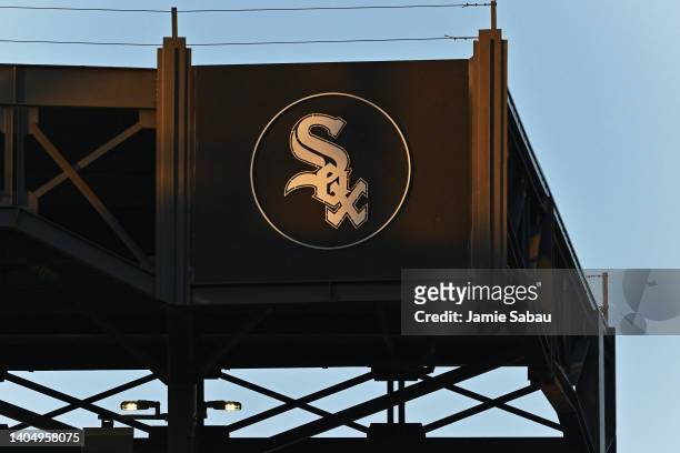 General view of the logo of the Chicago White Sox during a game against the Baltimore Orioles at Guaranteed Rate Field on June 23, 2022 in Chicago,...