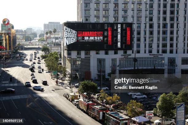 View of billboard during the BET International Nominee Welcome Party for BET Awards 2022 on June 24, 2022 in Los Angeles, California.