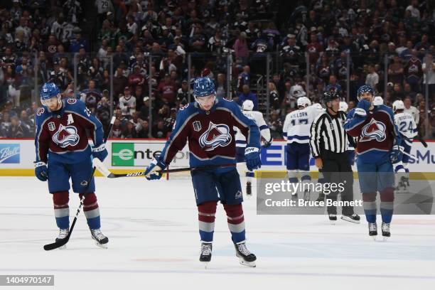 Cale Makar of the Colorado Avalanche skates off the ice after a loss to the Tampa Bay Lightning in Game Five of the 2022 NHL Stanley Cup Final at...