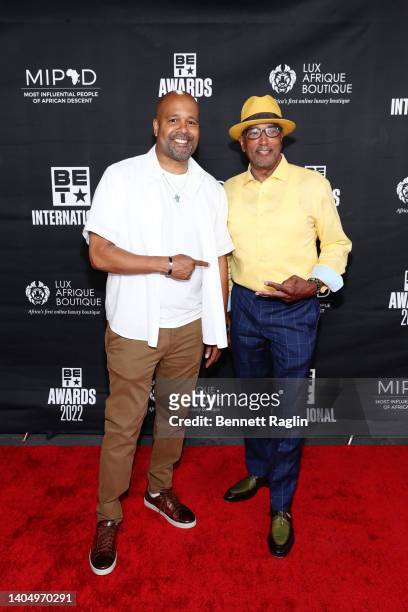 Al Manerson and AJ Savage attend the BET International Nominee Welcome Party for BET Awards 2022 on June 24, 2022 in Los Angeles, California.