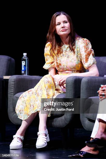Geena Davis on stage during the "If She Can See It, She Can Be It" Q&A panel at the Bentonville Film Festival on June 24, 2022 in Bentonville,...
