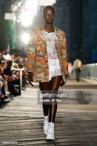 Model walks the runway at the MADE New York 2022 New Wave New York show at Brooklyn Bridge Park on June 24, 2022 in New York City.