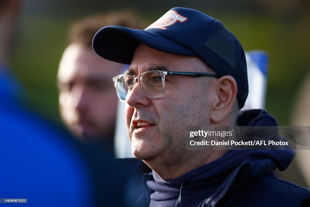 Eastern Ranges Coach Cannons head coach Ross Smith speaks to his players during the NAB ...