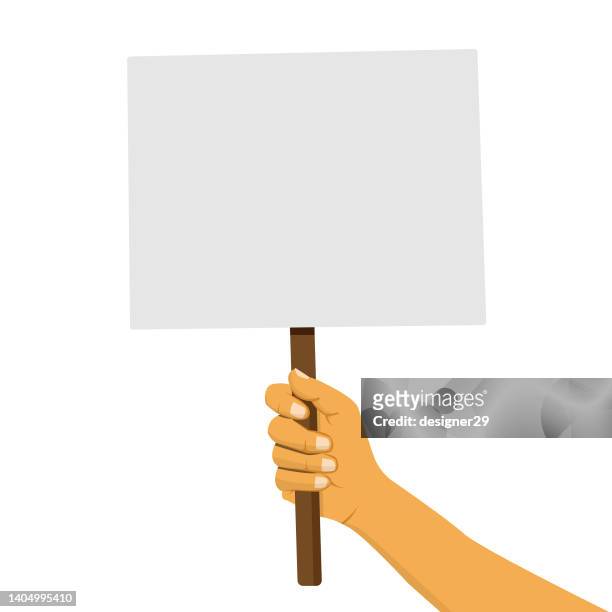 hand holding placard or protest sign vector design. - placard protest stock illustrations