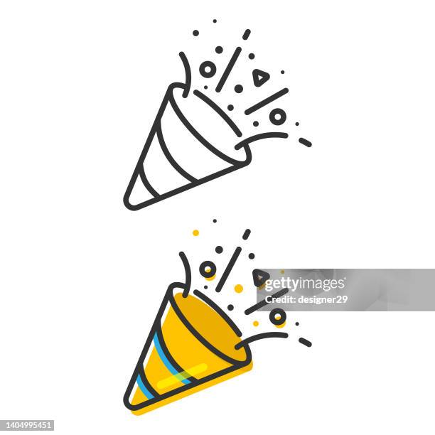 confetti and party popper color line icon vector design on white background. - surprise party stock illustrations