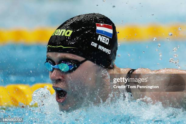 Maaike de Waard of Team Netherlands competes in the Women's 4x100m Medley Relay Heats on day eight of the Budapest 2022 FINA World Championships at...