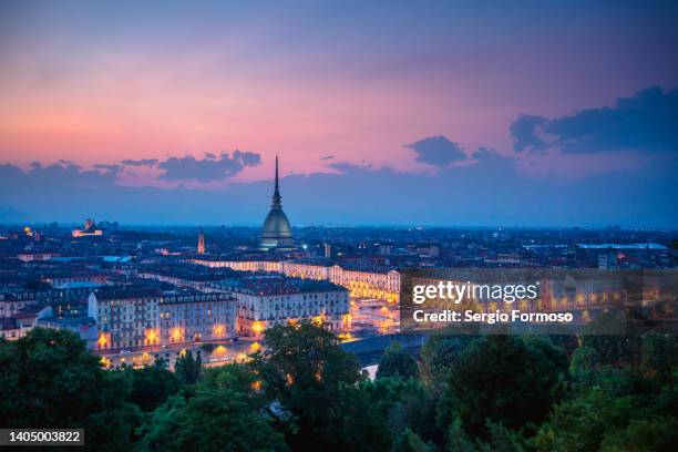 high angle view of turin city - torino stock pictures, royalty-free photos & images