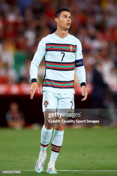 Cristiano Ronaldo of Portugal looks on during the UEFA Nations League League A Group 2 match between Spain and Portugal at Estadio Benito Villamarin...