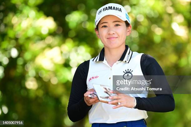 Kana Nagai of Japan smiles during the third round of the Earth Mondamin Cup at Camellia Hills Country Club on June 25, 2022 in Sodegaura, Chiba,...