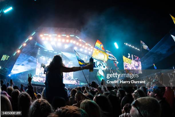 Billie Eilish performs on The Pyramid Stage during day three of Glastonbury Festival at Worthy Farm, Pilton on June 24, 2022 in Glastonbury, England.