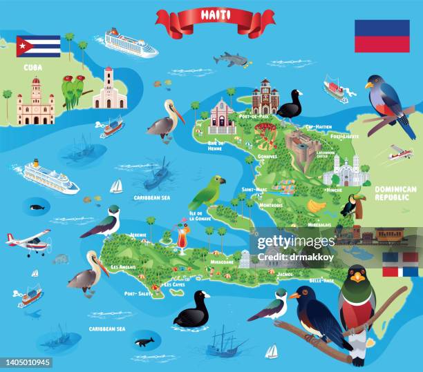 cartoon map of haiti - dominican republic stock illustrations