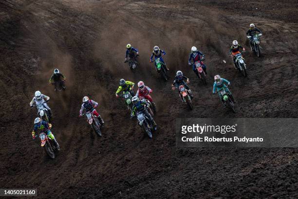 Riders compete during MX2 Qualifying race of the 2022 MXGP of Indonesia at Samota on June 25, 2022 in Sumbawa, Indonesia.