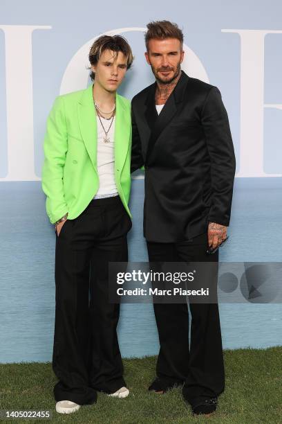 Cruz Beckham and David Beckham attend the Dior Homme Menswear Spring Summer 2023 show as part of Paris Fashion Week on June 24, 2022 in Paris, France.