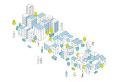 Isometric vector illustration of office and residential area