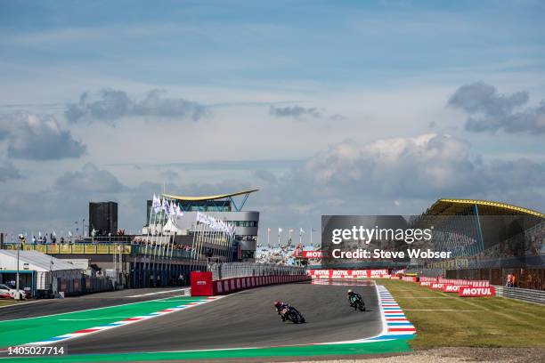 Fabio Quartararo of France and Monster Energy Yamaha MotoGP rides in front of his teammate Franco Morbidelli of Italy and Monster Energy Yamaha...