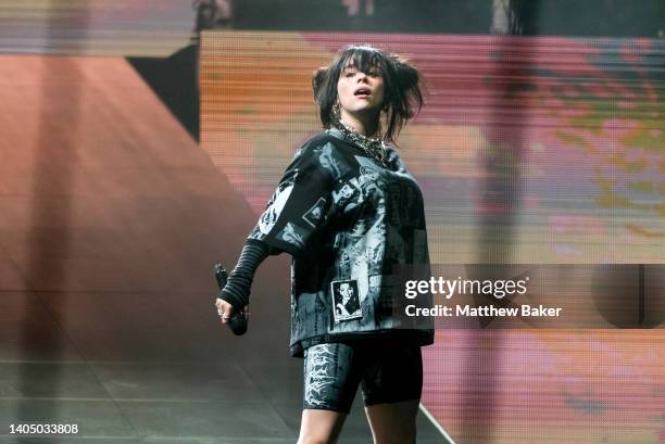 Billie Eilish performs on the Pyramid Stage during day three of Glastonbury Festival at Worthy Farm, Pilton on June 24, 2022 in Glastonbury, England.