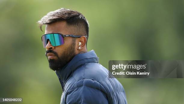 Captain Hardik Pandya during training at Malahide Cricket Club on June 25, 2022 in Dublin, Ireland.