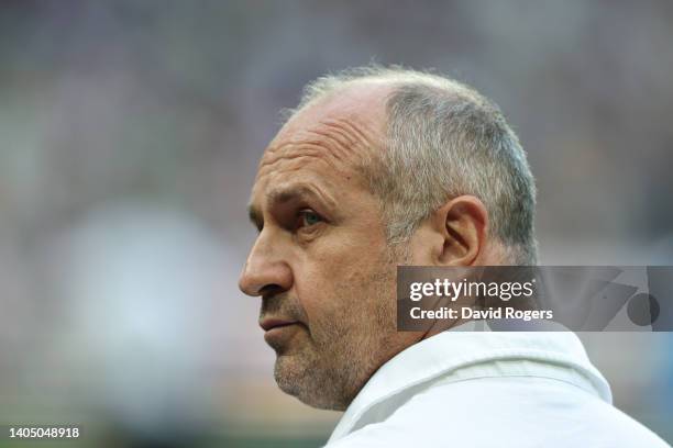 Philippe Saint Andre, the Montpellier head coach looks on during the Final Top 14 match between Castres Olympique and Montpellier Herault Rugby at...