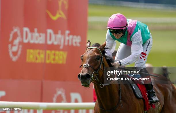 Colin Keane riding Westover win The Dubai Duty Free Irish Derby at Curragh Racecourse on June 25, 2022 in Kildare, Ireland.