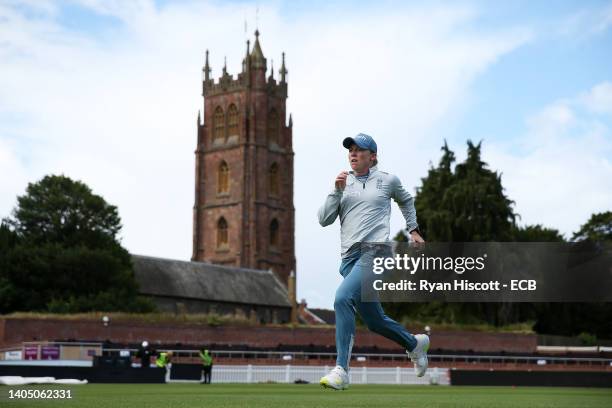 Heather Knight of England warms up during an England Women nets session at The Cooper Associates County Ground on June 25, 2022 in Taunton, England.