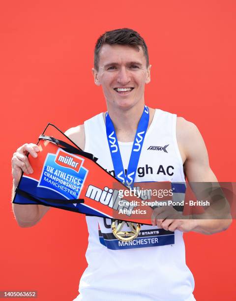 Gold Medallist Jake Wightman of Edinburgh poses for a photo following the Men's 1500 Metres Final during Day Two of the Muller UK Athletics...