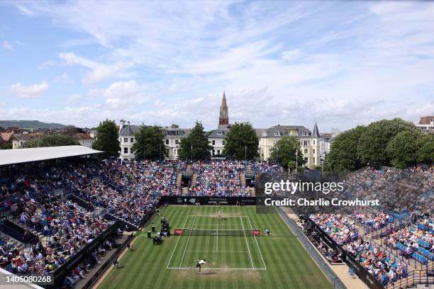 General view of the action between Taylor Fritz of USA and Maxime Cressy of USA in the men's singles final on day eight of the Rothesay International...