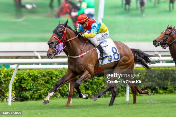 Jockey Derek Leung Ka-chun riding Indigenous Realm wins the Race 6 Hong Kong Riding For The Disabled Association Cup at Sha Tin Racecourse on June...