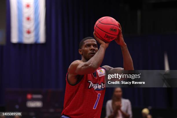 Joe Johnson of the Triplets shoots against the Aliens during BIG3 Week Two at Credit Union 1 Arena on June 25, 2022 in Chicago, Illinois.