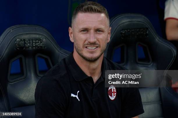 Ignazio Abate head coach of AC Milan U16 gestures during the Serie A-B U16 Final match between AC Milan and AS Roma at Stadio Cino e Lillo Del Duca...